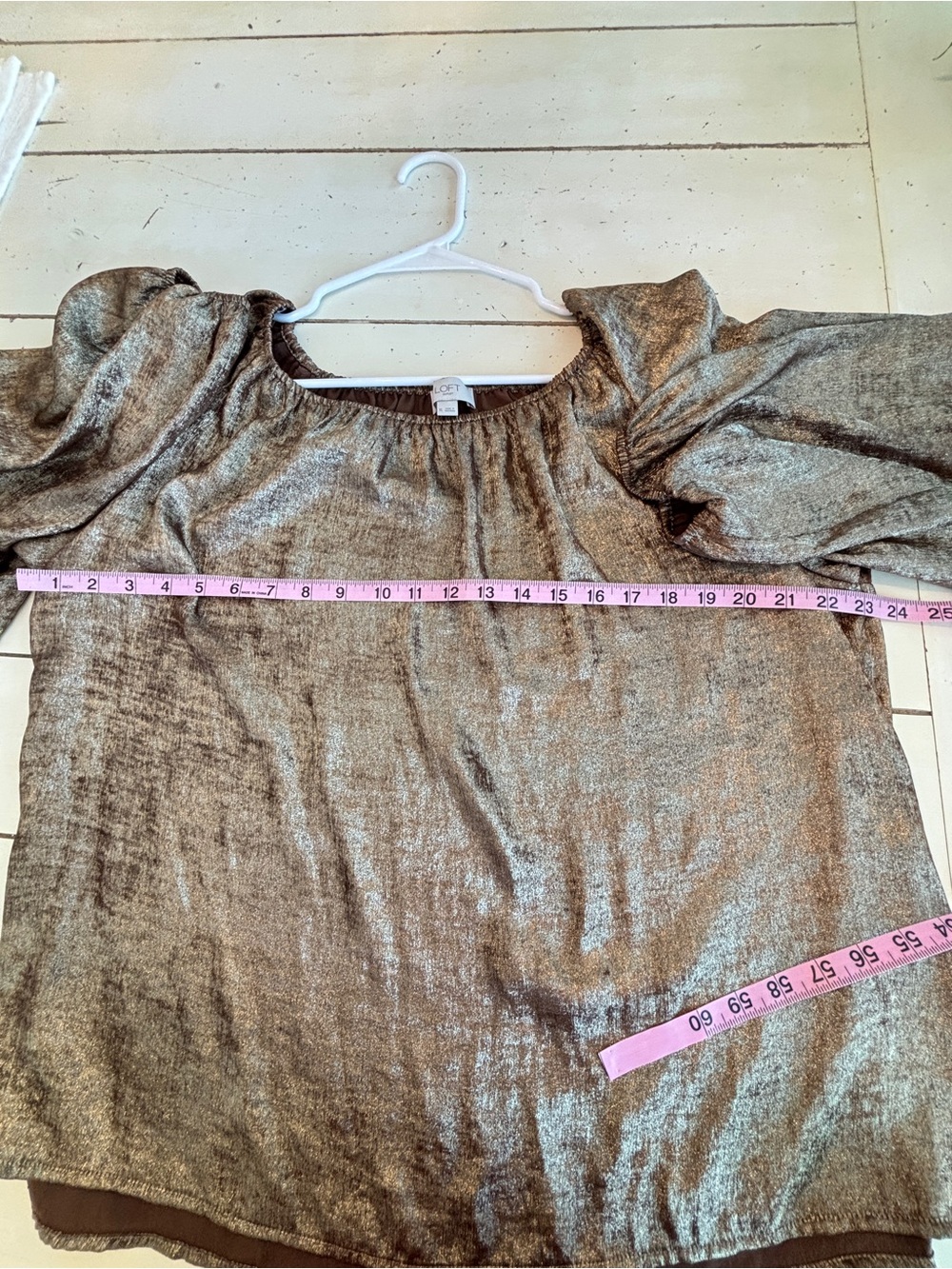 LOFT Metallic Crinkle Top Womens XL Gold Bronze Pleated Balloon Sleeve Going Out - Picture 4 of 7